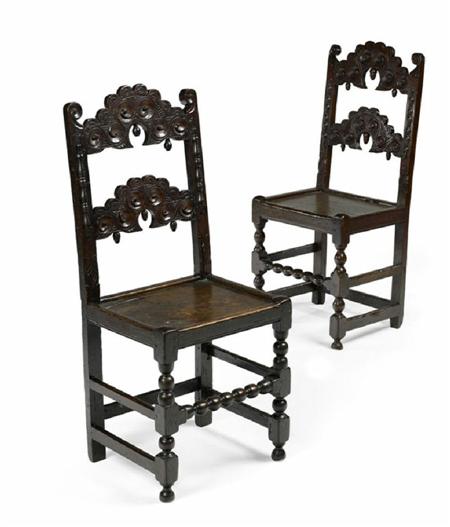 Appraisal: A pair of Charles II period oak 'Derbyshire' chairs each