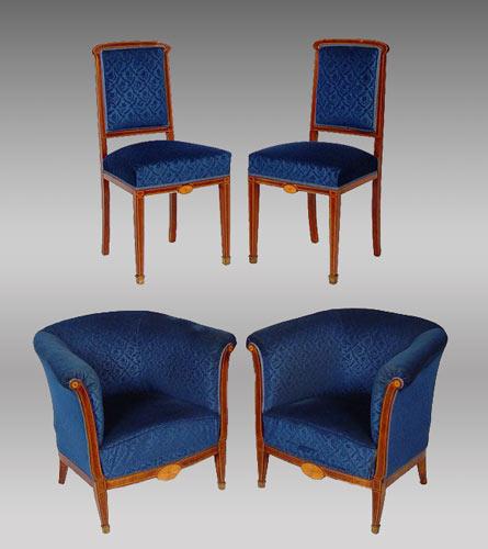 Appraisal: SUITE OF ENGLISH INLAY CLUB AND SIDE CHAIRS Two Hepplewhite