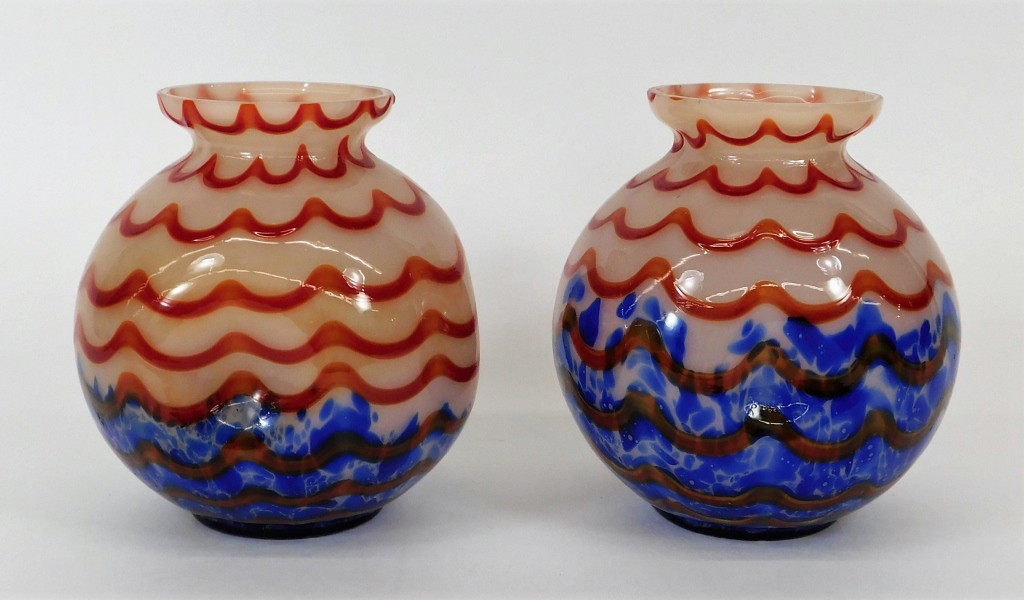 Appraisal: PR KRALIK RED WAVE BOHEMIAN ART GLASS VASES Bohemia th