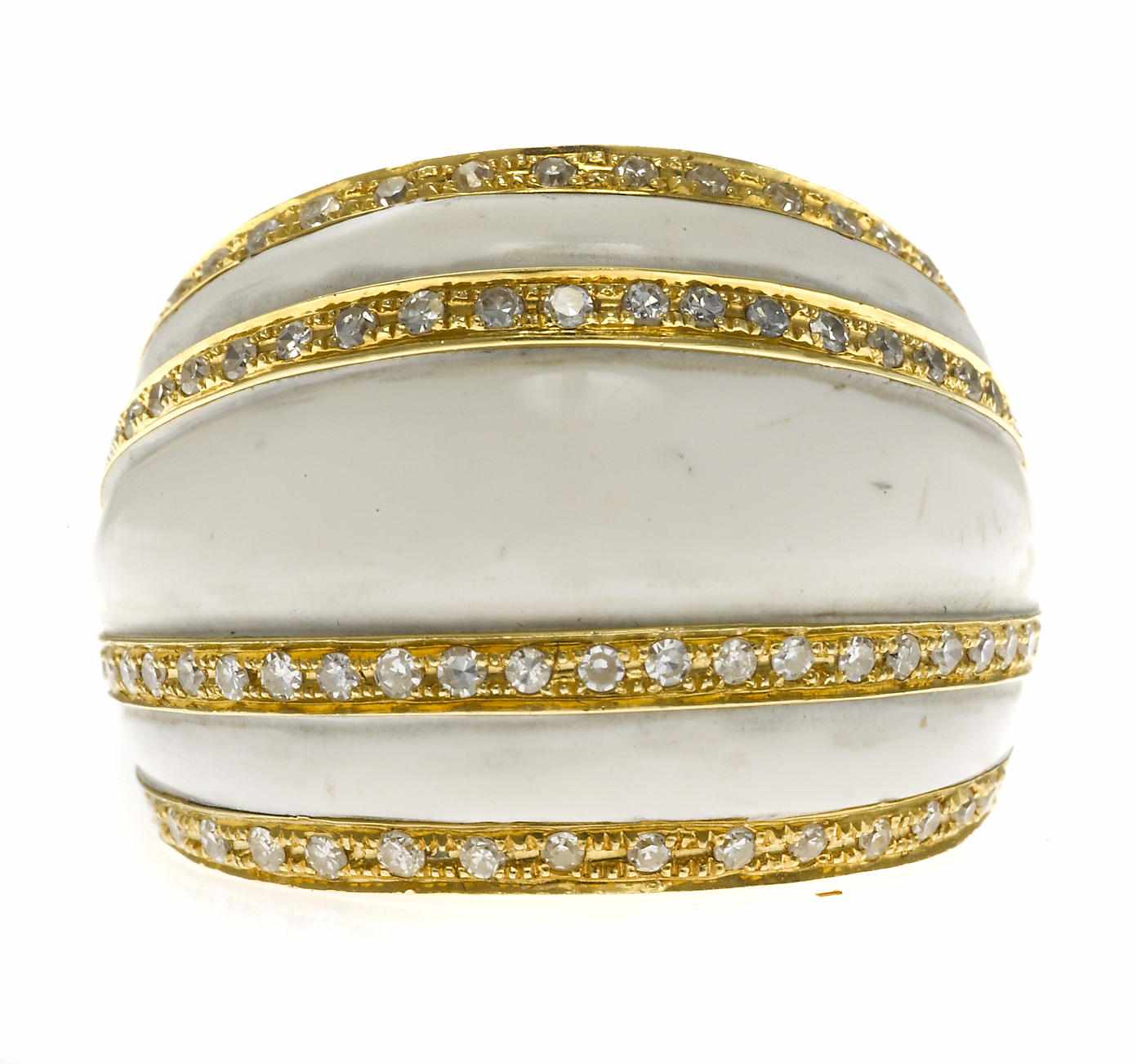 Appraisal: An enamel and diamond ring estimated total diamond weight carat