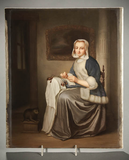 Appraisal: Berlin Porcelain Plaque of a Lace Maker KPM Late th