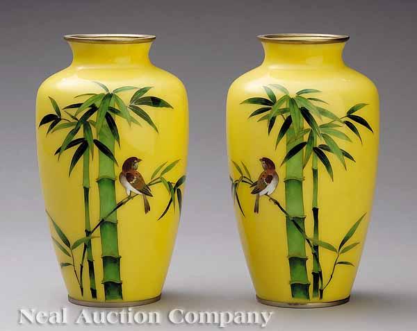 Appraisal: A Pair of Japanese Cloisonn Enamel Vases th c the