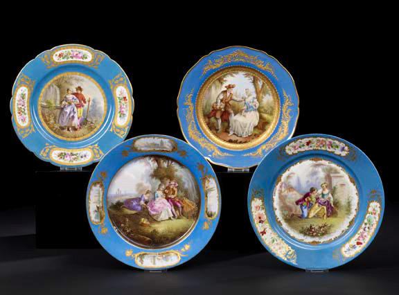 Appraisal: Sevres Bleu-Celeste-Bordered Porcelain Dinner Plate and later the border with