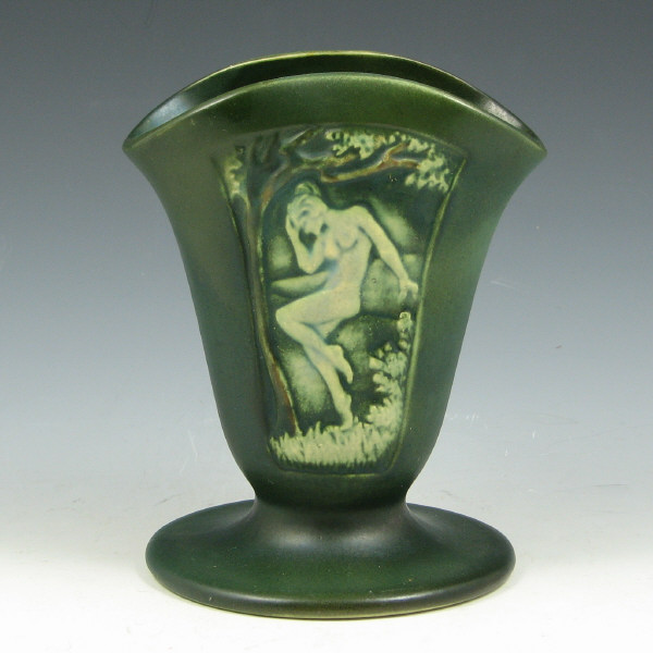 Appraisal: Roseville green nude panel fan vase Marked with blue Rv