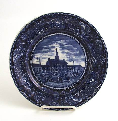 Appraisal: Independence Hall Philadelphia dark cobalt blue on white dia Ship