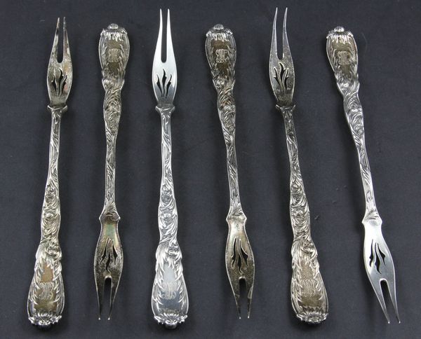 Appraisal: Set of six Tiffany Chrysanthemum sterling forks monogrammed l EST