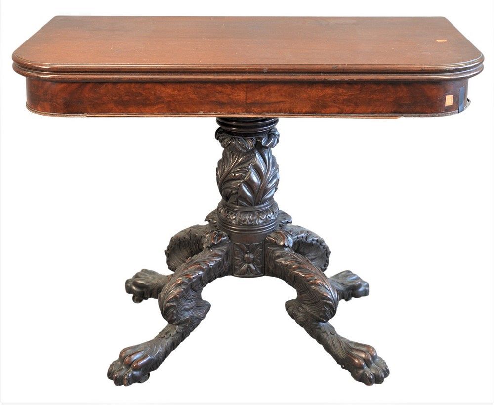 Appraisal: Federal Mahogany Game Table on carved pedestal with carved paw