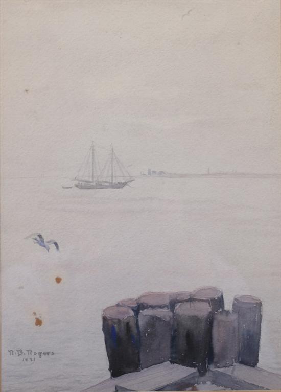 Appraisal: ROBERT BRUCE ROGERS American b SHIP IN THE HARBOR signed