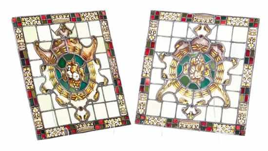 Appraisal: Pair stained glass window panels early th century central medallion