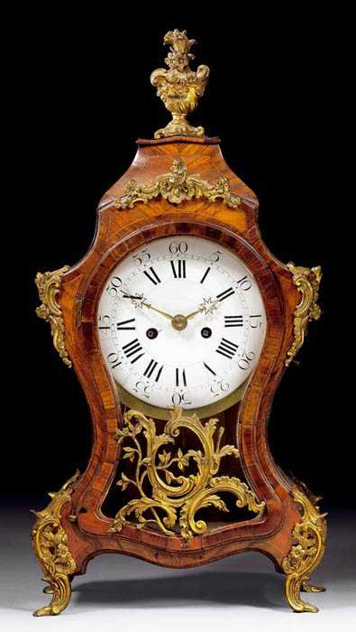 Appraisal: CLOCK Louis XV probably German th century Tulipwood finely inlaid