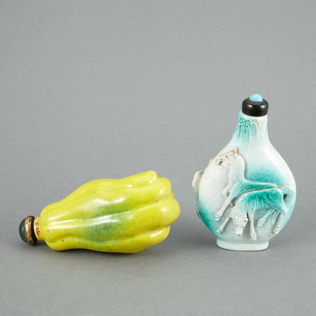 Appraisal: Two Chinese Porcelain Snuff Bottles Late th century Comprising a