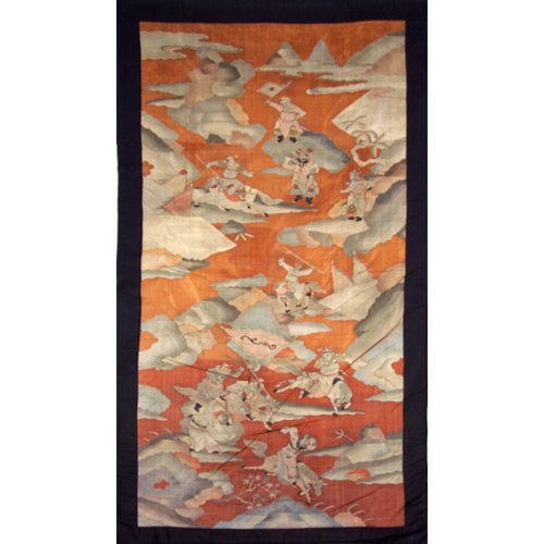 Appraisal: A th c Chinese Kesi textile hanging Woven with warriors