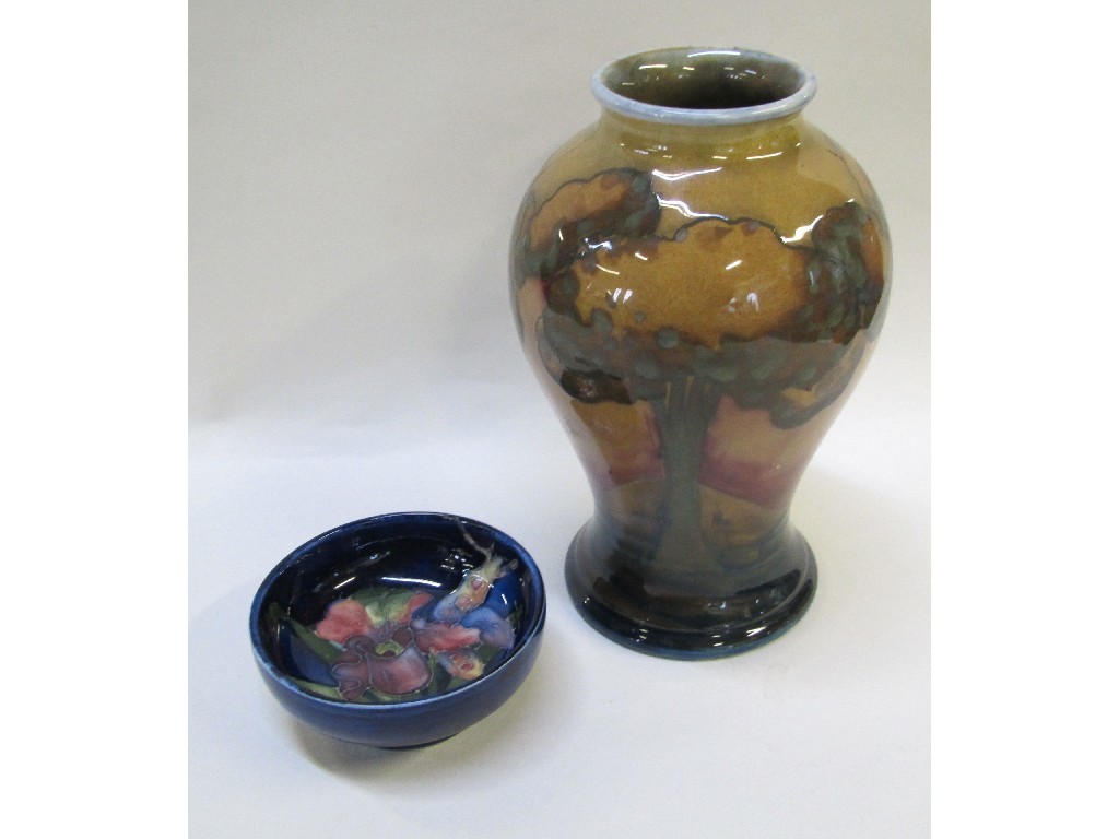 Appraisal: Moorcroft Hazeldene pottery vase def and a miniature orchid dish