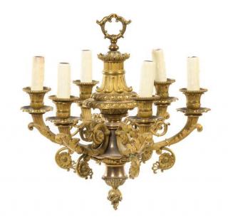 Appraisal: A Bronze Six-Light Chandelier early th century of cage form