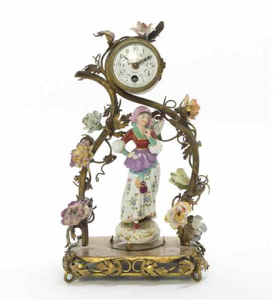 Appraisal: A French Gilt Metal and Porcelain Mantel Clock the circular