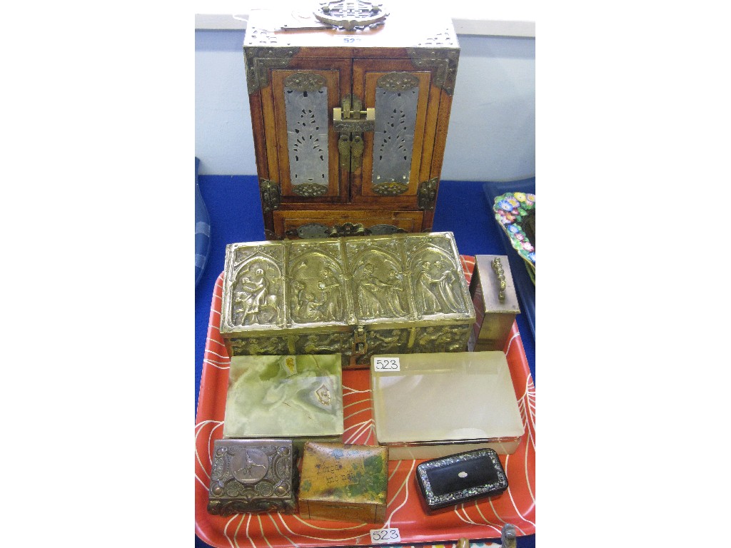 Appraisal: Lot comprising oriental miniature jewellery cabinet and a tray of