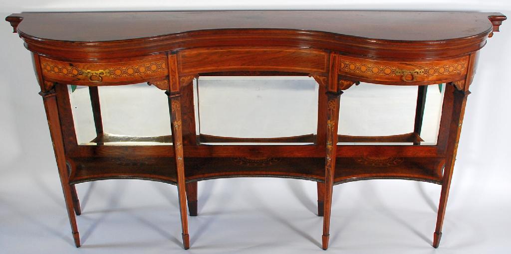 Appraisal: LATE VICTORIAN MARQUETRY INLAID ROSEWOOD SIDE TABLE the undulating top