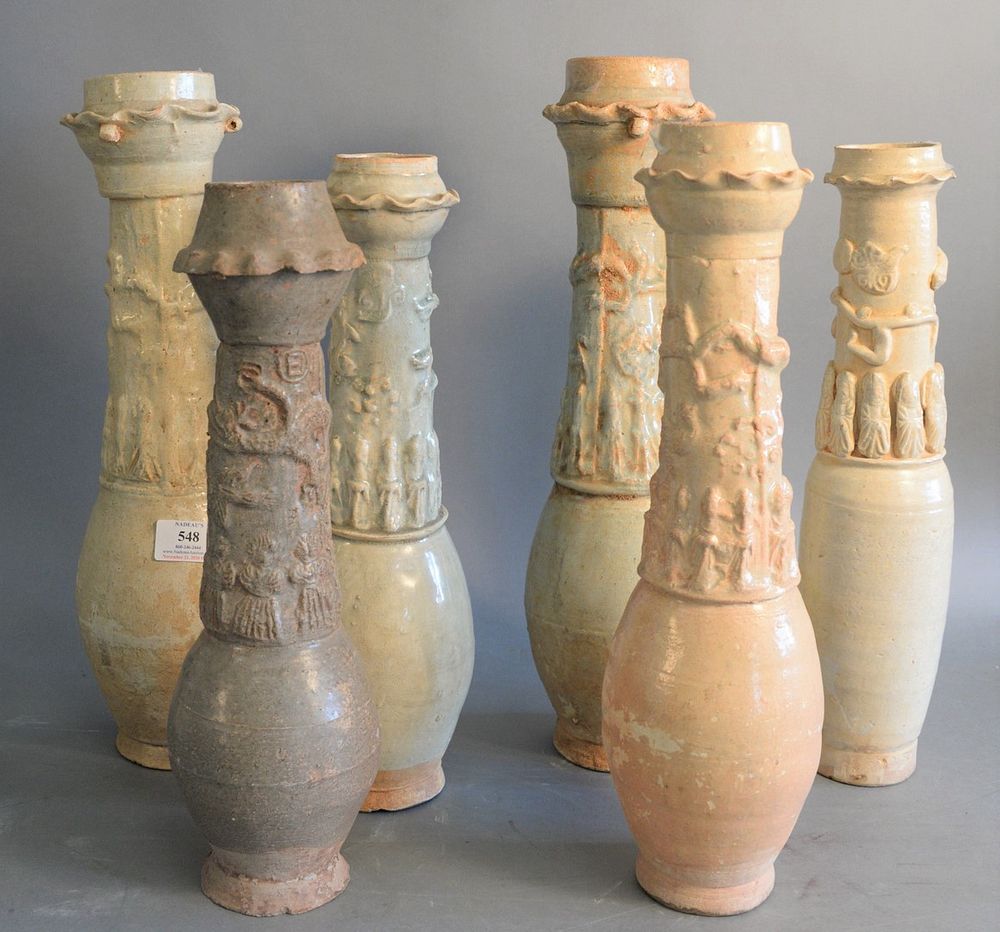 Appraisal: Six Chinese earthenware funerary vases two with light blue glaze