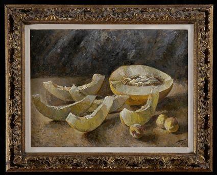 Appraisal: CONTINENTAL SCHOOL TH C STILL LIFE WITH MELON Oil on