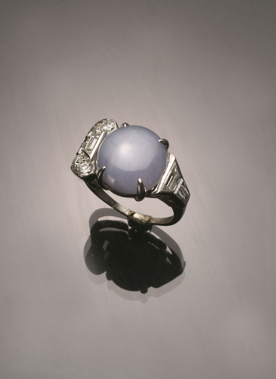 Appraisal: Art Deco Platinum Blue Star Sapphire and Diamond Dinner Ring