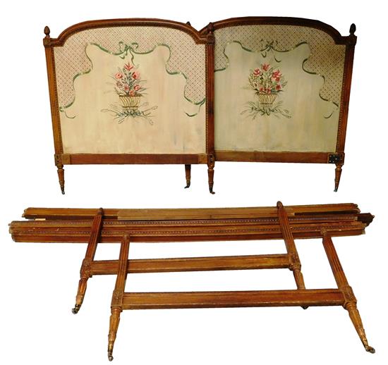 Appraisal: Two French style twin bedsteads hand-painted by Thomas Rose Connecticut