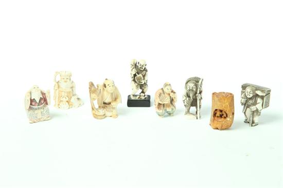 Appraisal: EIGHT IVORY NETSUKES Japan st half- th century Figures include