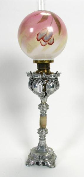 Appraisal: Antique Style Cast Metal Kerosene Lamp white metal ornate base