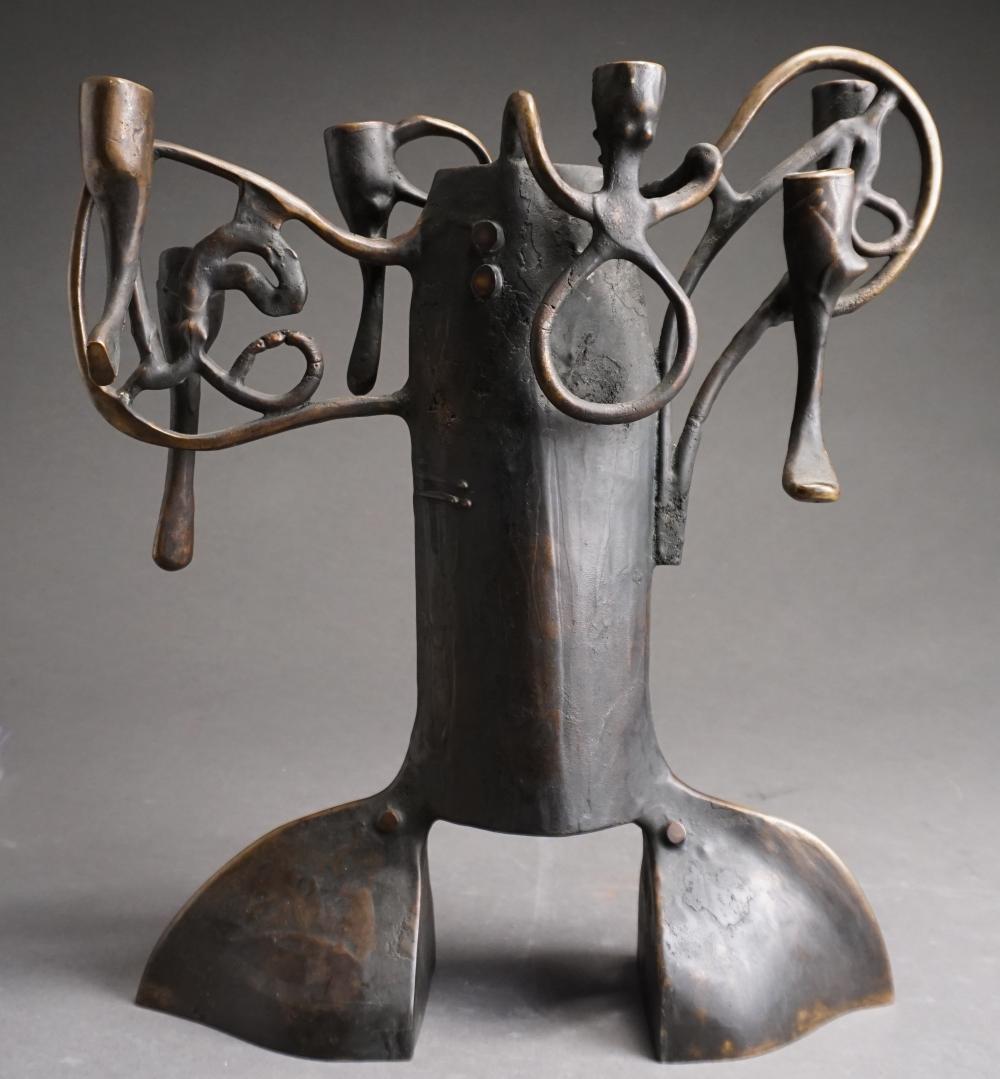 Appraisal: Brutalist Style Bronze Six-Light Candelabrum Sculpture H in cm