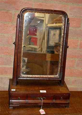 Appraisal: A GEORGE III MAHOGANY BOX TOILET MIRROR with rectangular mirror