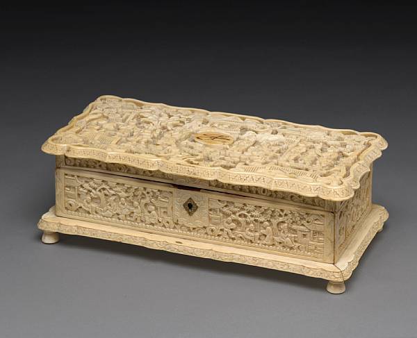 Appraisal: An export ivory desk box th century Of rectangular form