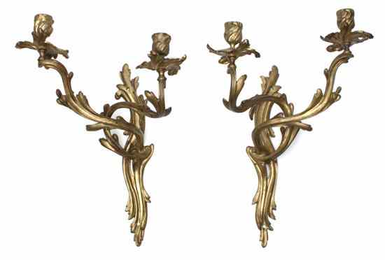 Appraisal: A Pair of Louis XV Style Gilt Bronze Two-Light Sconces