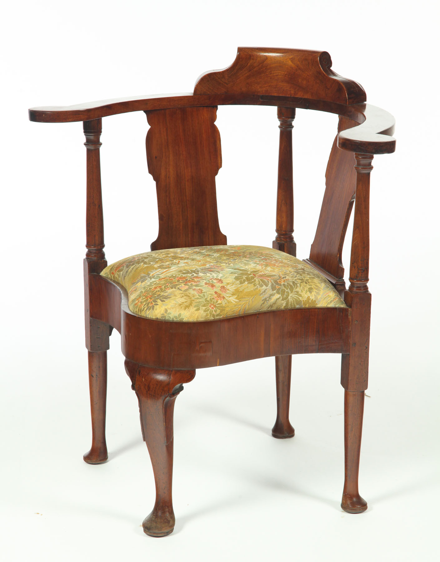 Appraisal: GEORGIAN CORNER CHAIR England ca - mahogany and oak Curved