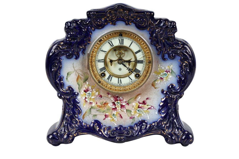 Appraisal: AMERICAN PAINTED PORCELAIN MANTEL CLOCKthe dial inscribed Manufacture'd by the