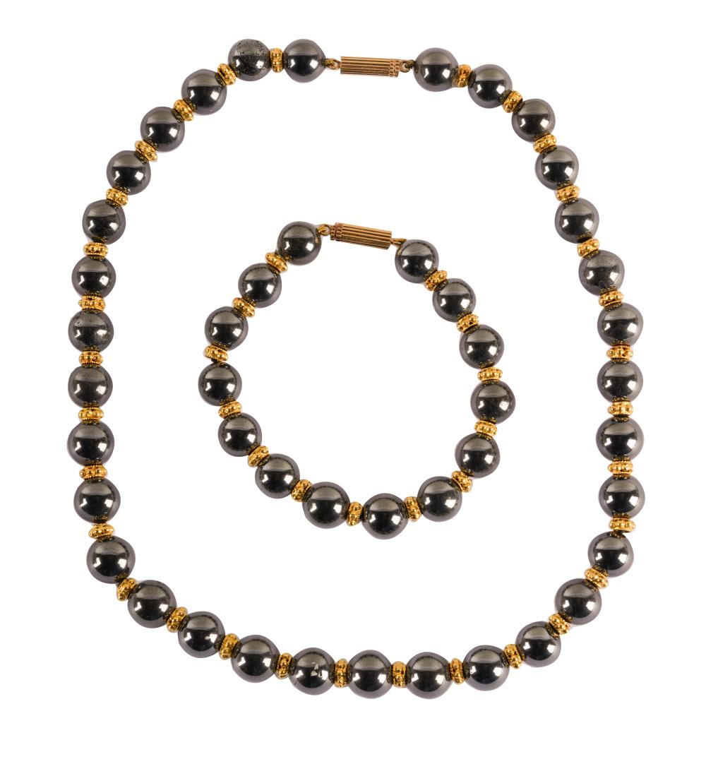 Appraisal: FRENCH KARAT YELLOW GOLD HEMATITE BRACELET NECKLACEwith French hallmarks necklace