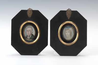 Appraisal: A Pair of British Miniature Portraits Unsigned oval miniature portraits