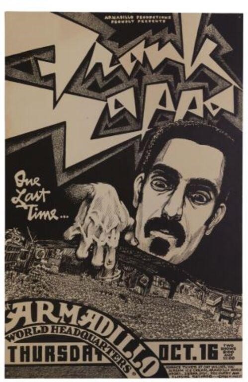 Appraisal: Armadillo World Headquarters Frank Zappa concert poster One Last Time