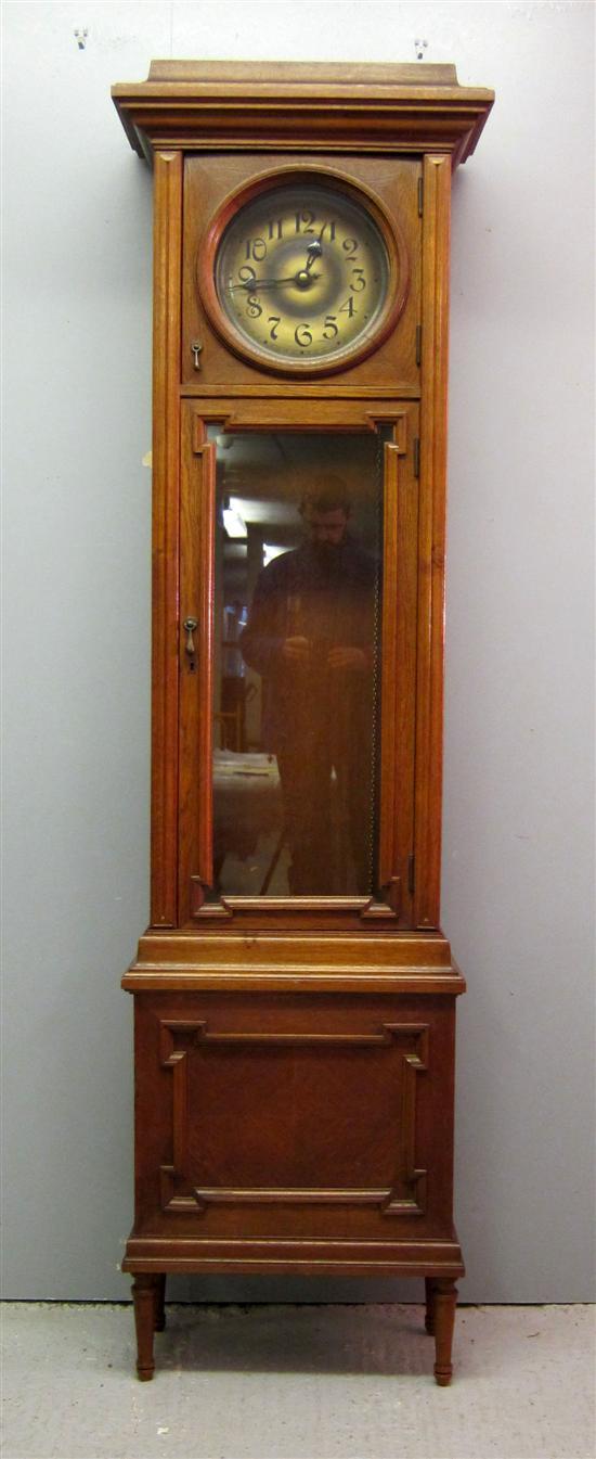 Appraisal: th century oak -hour long case clock striking on a