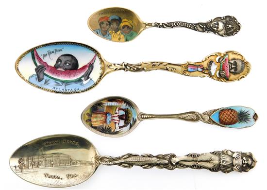 Appraisal: SILVER Four African American themed souvenir spoons all marked sterling