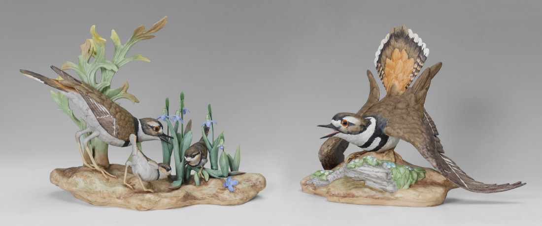 Appraisal: PAIR BOEHM PORCELAIN KILDEER BIRDS Figural groups one with hatchlings