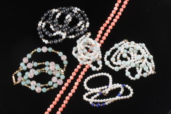 Appraisal: SIX ASSORTED CULTURED AND FRESH WATER PEARL AND HARDSTONE BEAD