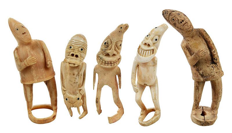 Appraisal: Five Greenland Inuit Walrus Ivory Tupilaks th century five carved