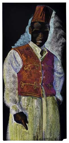 Appraisal: REGGIE GAMMON - Boy in Fez Color pastel crayons on