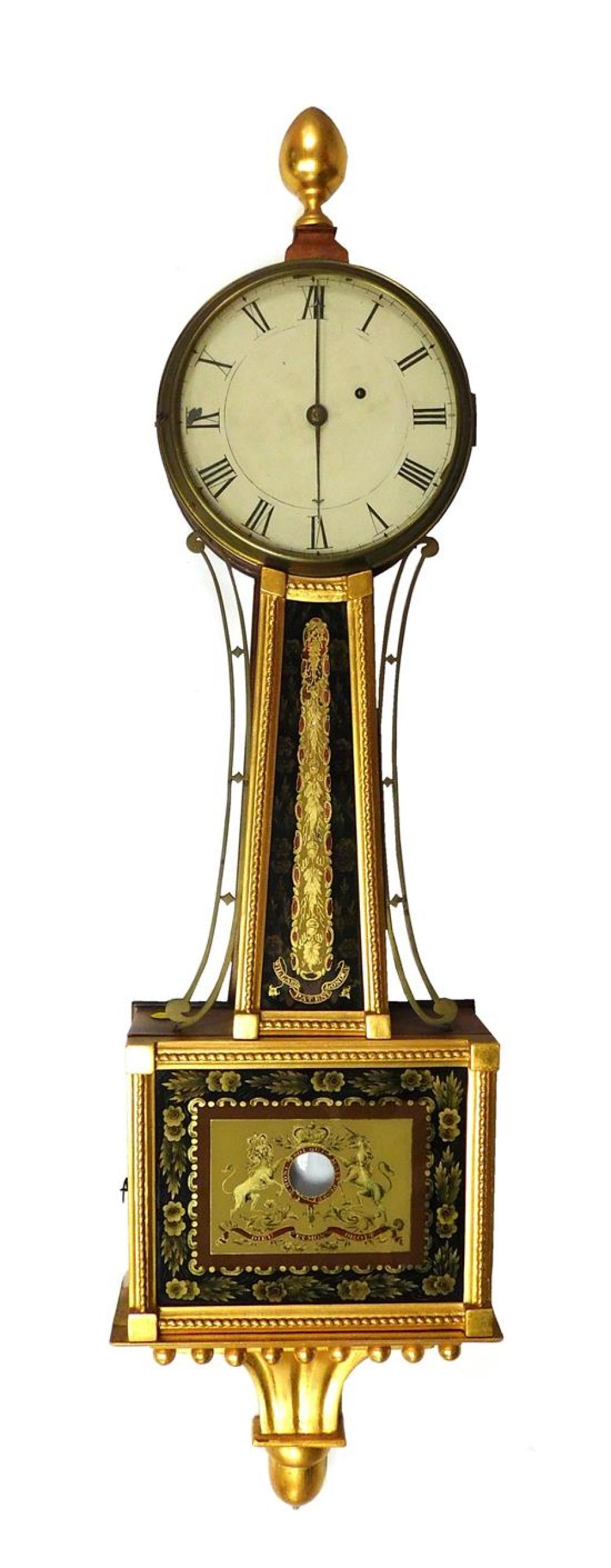 Appraisal: CLOCK Banjo wall clock gilded case with eglomise panels reproduction