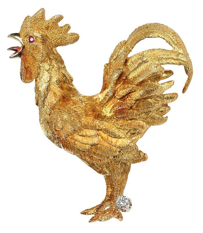 Appraisal: kt Rooster Brooch one round faceted ruby one round brilliant