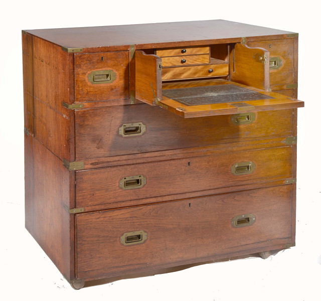 Appraisal: A TH CENTURY TEAK AND BRASS BOUND MILITARY CHEST IN