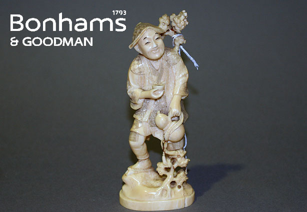 Appraisal: A Japanese ivory figure of a man some damage cms