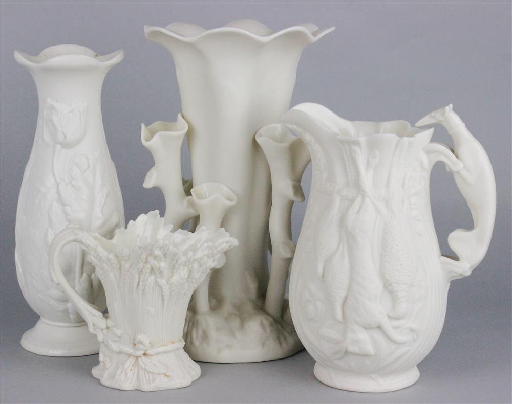 Appraisal: TWO PARIAN VASES AND TWO JUGS ca including an octagonal