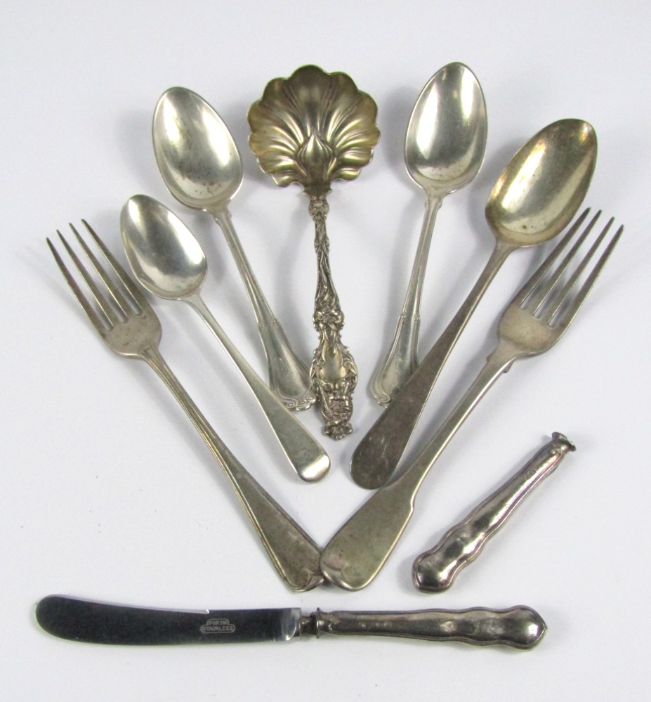 Appraisal: A small selection of silver flatware including two Georgian dessert