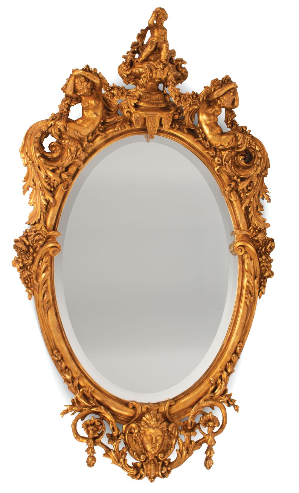 Appraisal: Pair of Louis XV-Style Oval Mirrors exuberantly carved surround with