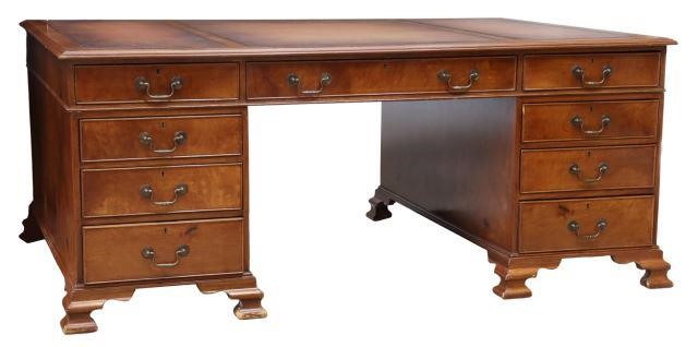 Appraisal: English Georgian style burlwood partners desk th c three inset